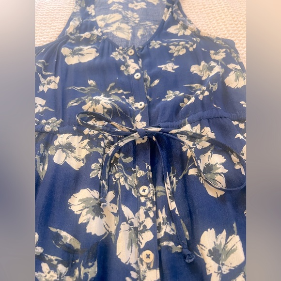Lucky Brand Dress Small Blue White Floral Button Up Sleeveless - Picture 7 of 8